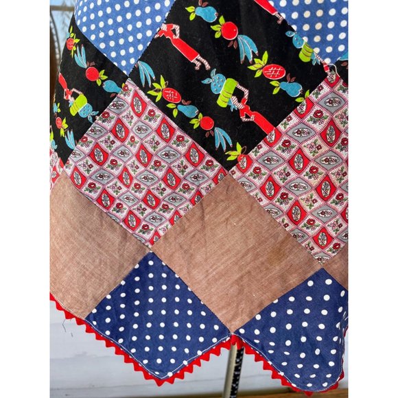 Vintage 1930s Patchwork Ric-Rac Cotton Half Apron - Picture 2 of 9